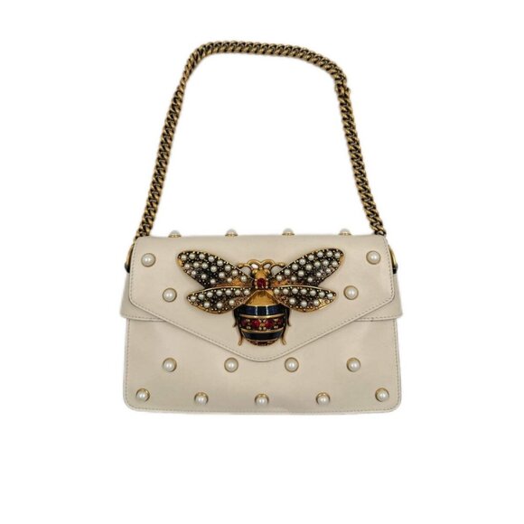 Gucci Handbags - Gucci Nappa Pearl Studded Mini Queen Margaret Broadway White
